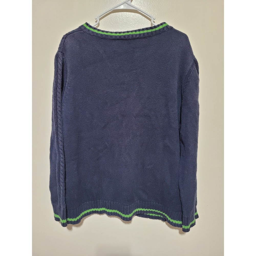 Talbots Cable Knit Sweater Womens‎ 2X Navy Blue V-Neck Tipped Trim